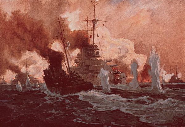 The German battlecruisers bombarding Lowestoft