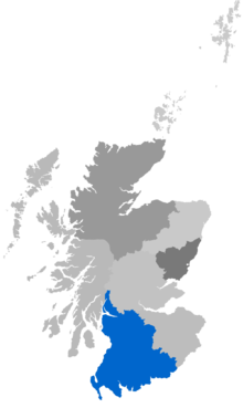 Carte montrant le diocèse de Glasgow comme une zone colorée autour du sud-ouest de l'Écosse