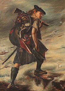 Disbanded by John Pettie was used to illustrate the 1893 edition of Waverley by Sir Walter Scott. The novel is set in the Jacobite uprising of 1745 and the picture shows a returning Highland warrior. Disbanded.jpg
