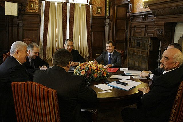 Igor Smirnov with Vladimir Voronin and Dmitry Medvedev in Barvikha, 18 March 2009
