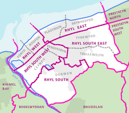 Wahlbezirke in der Stadt Rhyl, Denbighshire, Wales.png