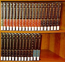 Bookshelf with full set of Encyclopaedia Britannica volumes