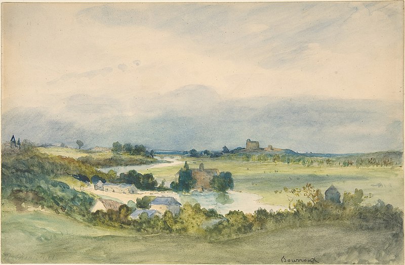 File:Extensive landscape prospect with a fortified building on hill in the background (recto); Study of a landscape and a female figure (verso) MET DP805606.jpg