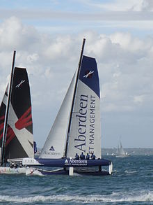 An Extreme 40 class sailing catamaran, seen racing off Egypt Point, Cowes, Isle of Wight Extreme 40 Aberdeen Asset Management at Cowes Week 2011 3.JPG