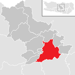 Kommunens läge i distriktet Feldkirchen