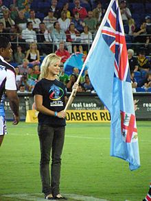 Fiji flag-bearer at the 2008 Rugby League World Cup Fiji flag bearer.jpg