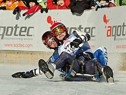 David Mair (back) and Florian Breitenberger at the Natural Track Luge European Championship 2010