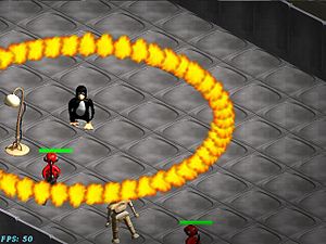 Screenshot from FreedroidRPG showing an "area of effect", or AoE