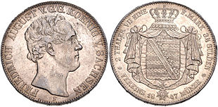 King Frederick Augustus II, double thaler 1847, with inscription 2 THALER VII A F. MARK 3
1/2 GULDEN / VEREINSMUNZE Friedrich August II., Doppeltaler 1847, Dresden, CNG.jpg