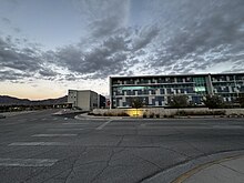 Champions Pl as front school on E Building (left) and A and B as main Building (right) Front school of E Building and Main (A B) Building on Champions Pl.jpg