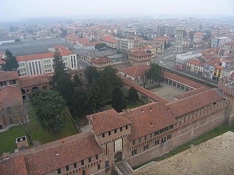 The eastern portion of the castle seen from the nearby church's bell tower Galliate NE dal campanile.jpg