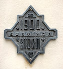 Memorial marker along The Strand indicating a building that survived the 1900 hurricane Galveston 1900 Storm Marker.jpg