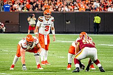 Gilbert playing against the Washington Redskins in the 2019 preseason. Garrett Gilbert browns vs redskins 2019.jpg