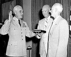 General Nathan F. Twining is sworn in as the third chairman of the Joint Chiefs of Staff, 1957.
