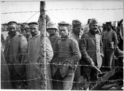 German prisoners in a French prison camp. French Pictorial Service