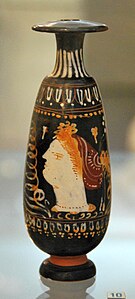 Woman's head on an alabastron in gnathia style; Apulian vase painting, Magna Graecia, Antikensammlung Kiel