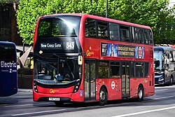 Go-Ahead London Central's EH200, a 2017 ADL Enviro400H MMC based at New Cross garage (NX), seen in Goodman's Yard operating route 343 to New Cross Gate.