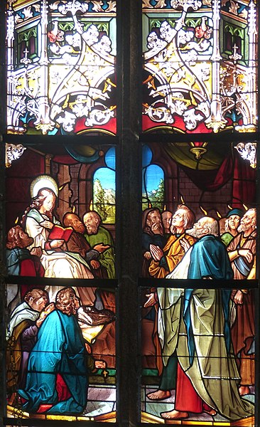 File:Gramastetten Pfarrkirche - Fenster 3 Jesus Schriftgelehrte.jpg