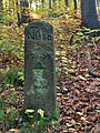 Deutsch: Grenzstein am Rand des Waldweges Im Horn auf dem Lemberg in Korntal in Baden-Württemberg. English: Boundary stone on the forest trail Im Horn on the Lemberg in Korntal (Baden-Württemberg, Germany.)