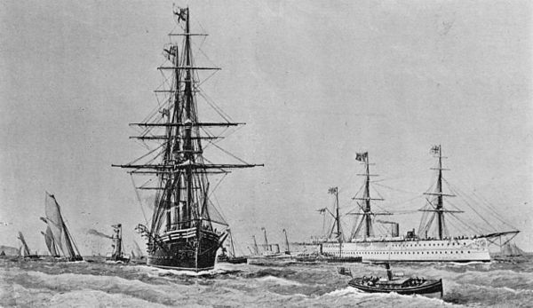 Raleigh with HMS Serapis, during the visit of the Prince of Wales to Bombay in 1875