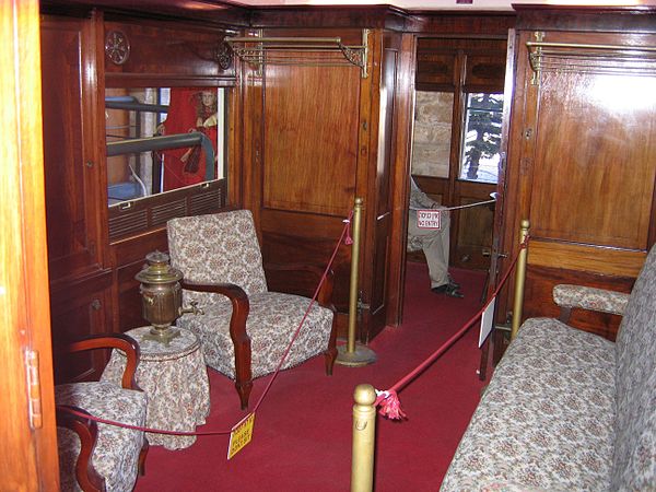 Compartment of luxury saloon coach built for Palestine Railways in 1922, now preserved at the Israel Railway Museum in Haifa