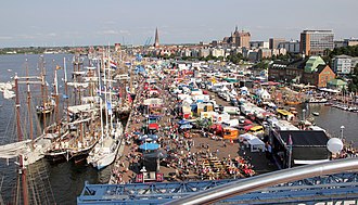 Rostock city harbour during Hanse Sail Hanse sail 2010 rostock hafen.jpg