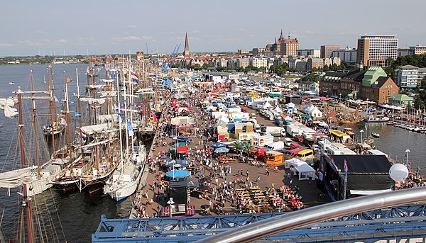 Rostock was the major overseas port of East Germany, and is one of the most important Baltic Sea ports today. Pictured is Hanse Sail, one of the world