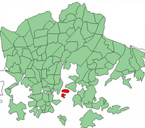 Helsingin kartta, jossa Mustikkamaa-Korkeasaari korostettuna