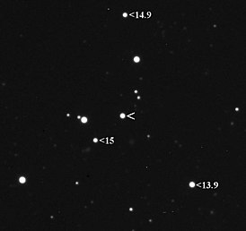 Asteroïde Hilda 14.2m tegen de achtergrond van sterren