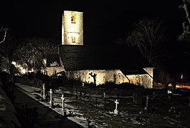 Night view of Sant Joan de Boí and cemetery