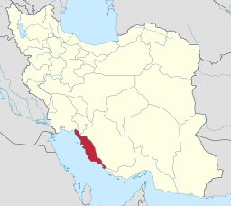 Provinsen Bushehrs läge i Iran