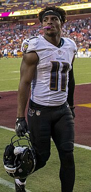 James Proche became the Mustangs' career leader in all major receiving categories in 2019. James Proche 2021 (cropped).jpg