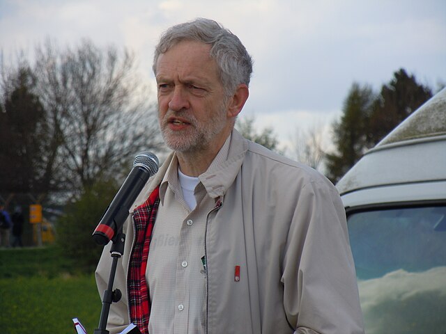 Corbyn speaking at an anti-drone strike rally organised by the Stop the War Coalition in 2013