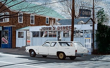 John Baeder John's Diner with John's Chevelle 2007, (olajfestmény, 76 × 121 cm)