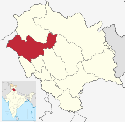 हिमाचल प्रदेश के मानचित्र में जिला काँगड़ा