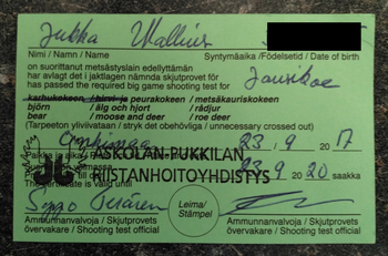 Finnish bowhunting license KaurislupaJousi2.png