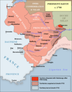 Border between France and the Italian states in 1700.