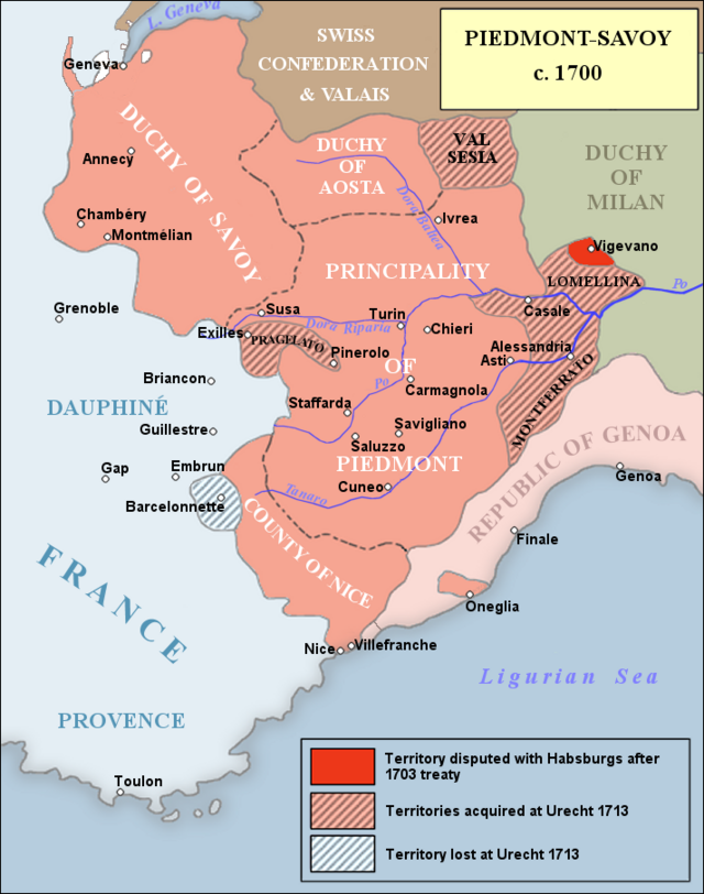 States of the Duke of Savoy around 1700;Savoy proper is in the northwest.