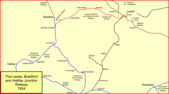 Leeds, Bradford and Halifax Junction Railway lines in 1854 Lb&hjr1854.png