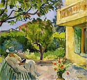 Madame Lebasque lisant en jardin, Le Cannet