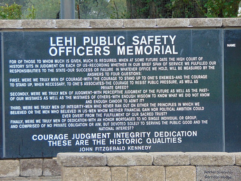 File:Lehi Public Safety Officers Memorial plaque, Lehi, Utah, Oct 16.jpg