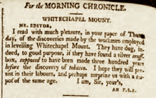 Irony: A letter pokes fun at amateur antiquarians, 1805 Letter in the Morning Chronicle 27 July 1805.png