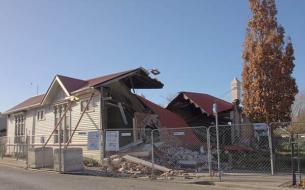 Linwood Community Centre and Art Gallery with the back collapsed by the February 2011 earthquake