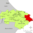 Расположение муниципалитета Хавеа на карте провинции