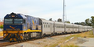 The Indian Pacific passenger train being hauled by an NR class diesel-electric locomotive