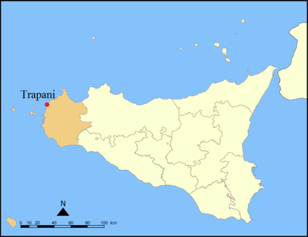 Location of Trapani on Sicily