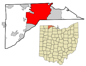 Lucas County Ohio incorporated and unincorporated areas Toledo highlighted.svg