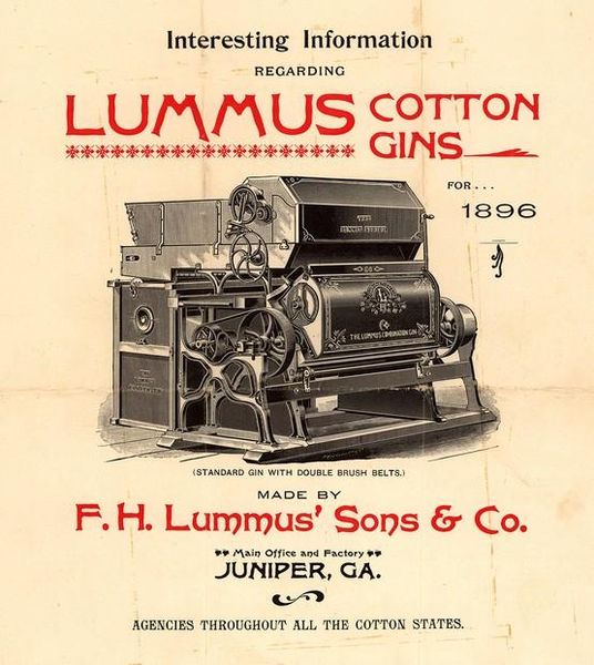 Lummus cotton gin advertisement, 1896