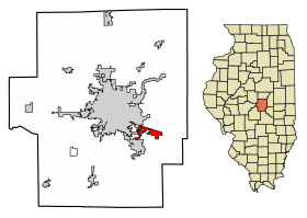 Macon County Illinois Incorporated and Unincorporated areas Long Creek Highlighted.svg