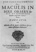 Titelside fan De Maculis in Sole observatis....